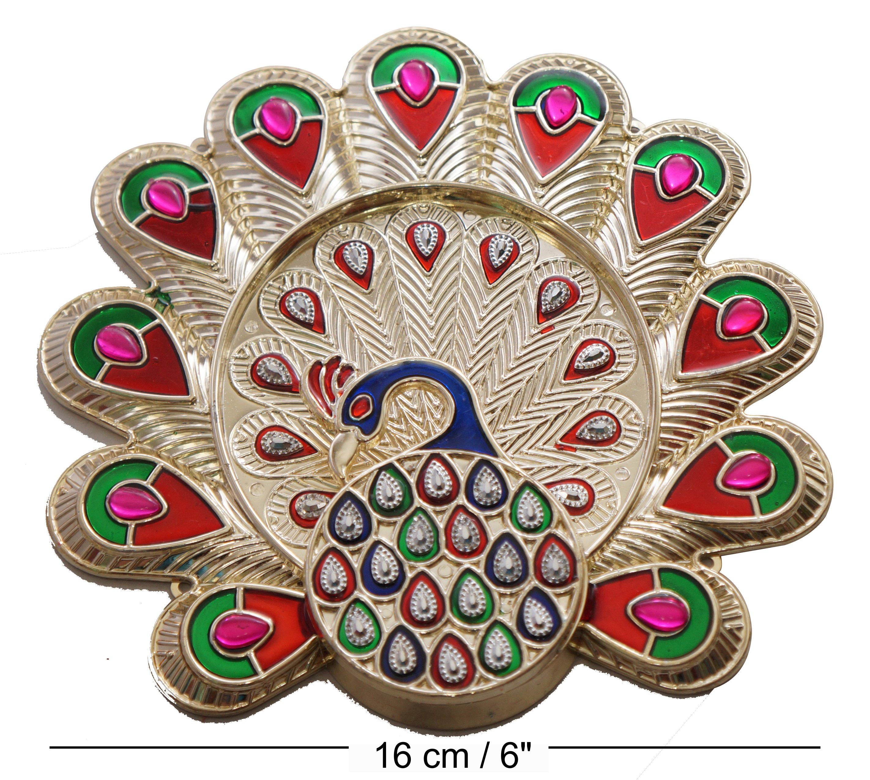 Acrylic Minakari Peacock Shape Haldi Kumkum Holder/Rakhi Platter/Pooja Thali/Welcome Plate