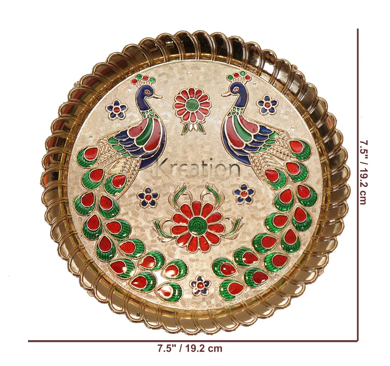 Acrylic Round Shape Peacock Printed Haldi Kumkum Holder/Rakhi Platter/Pooja Thali