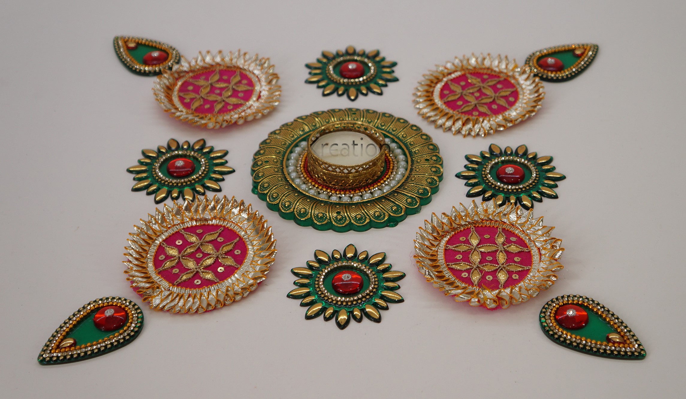 Gota Patch and Acrylic Rangoli with Candle Holder