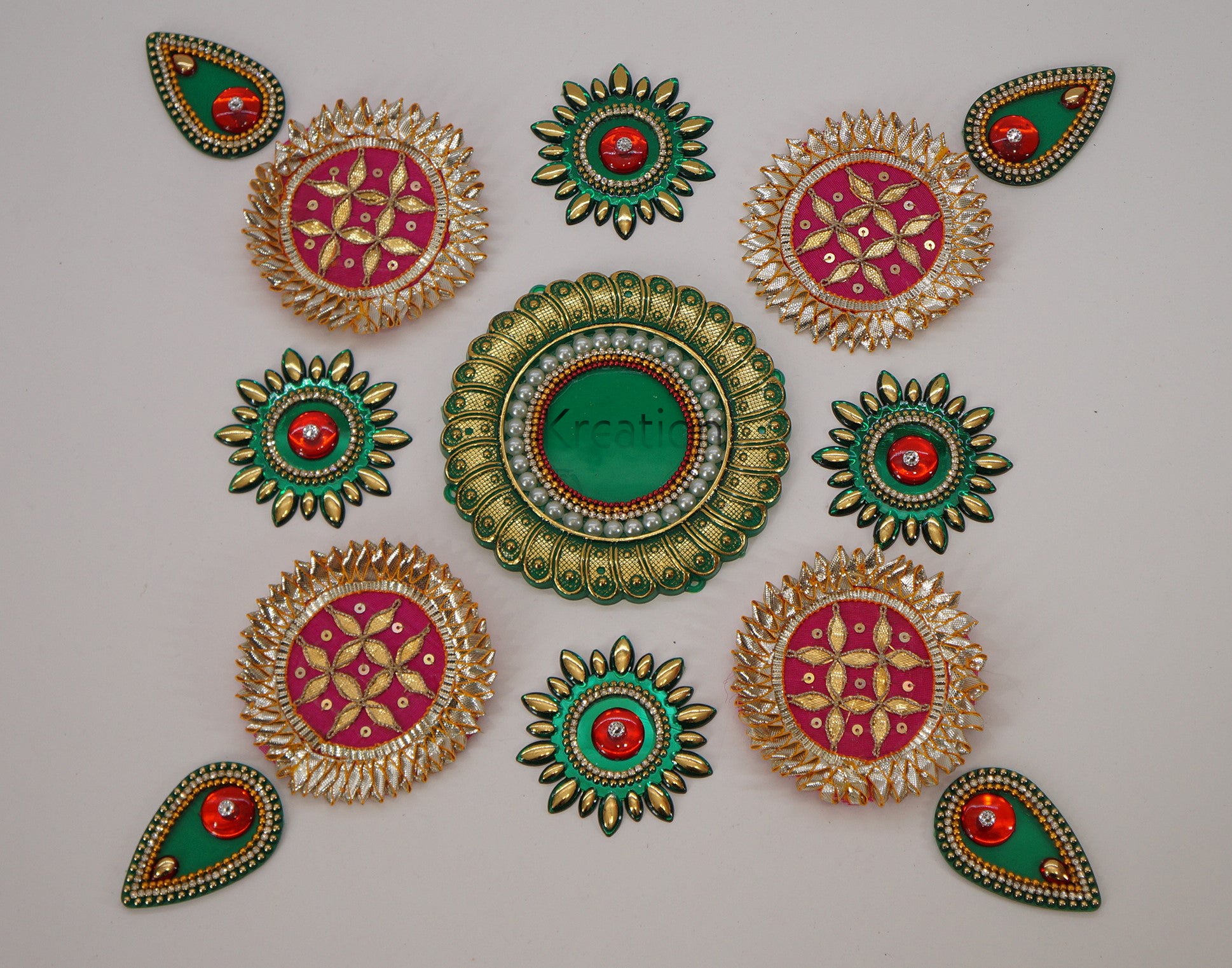 Gota Patch and Acrylic Rangoli with Candle Holder