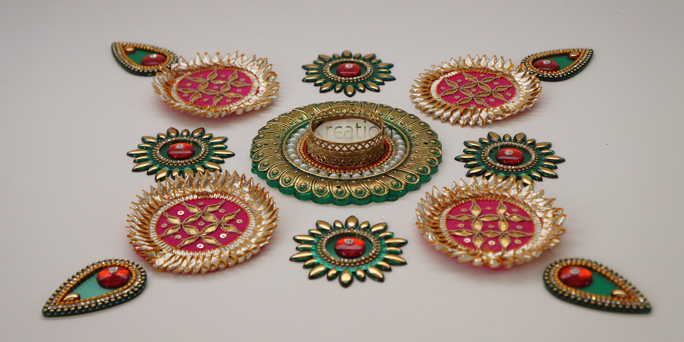 Gota Patch and Acrylic Rangoli with Candle Holder