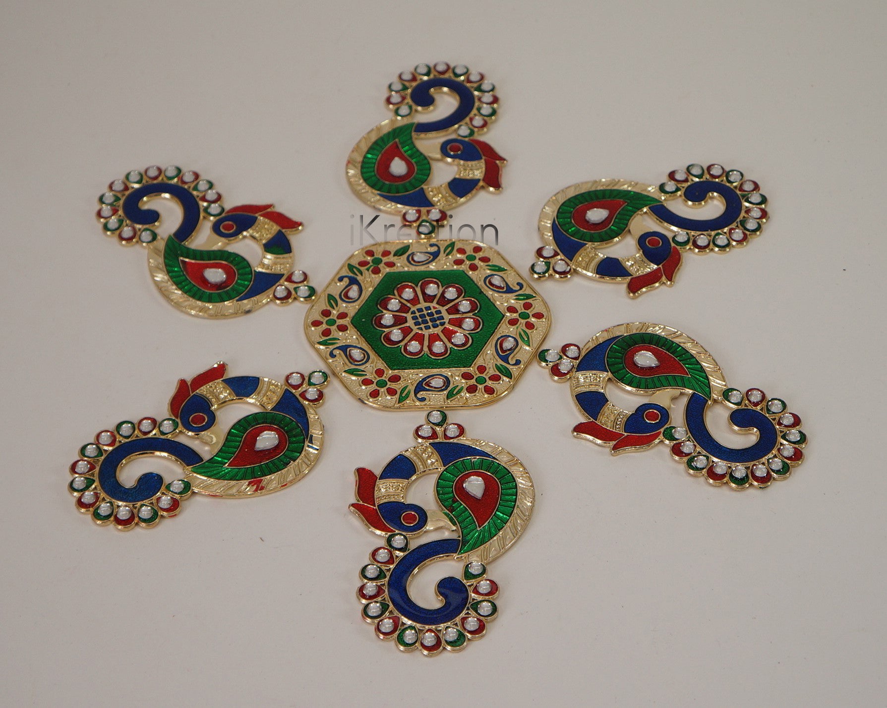 Acrylic Minakari Peacock Shape Rangoli
