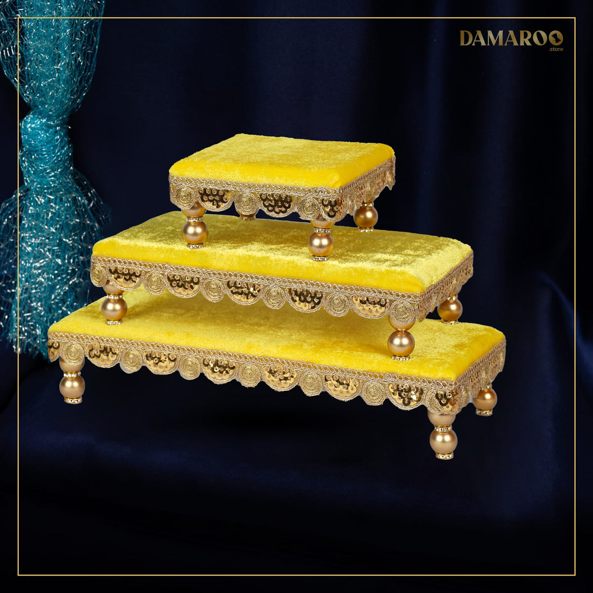 Bhakti Bliss Chowki Set  of 3 | Round Golden Frill