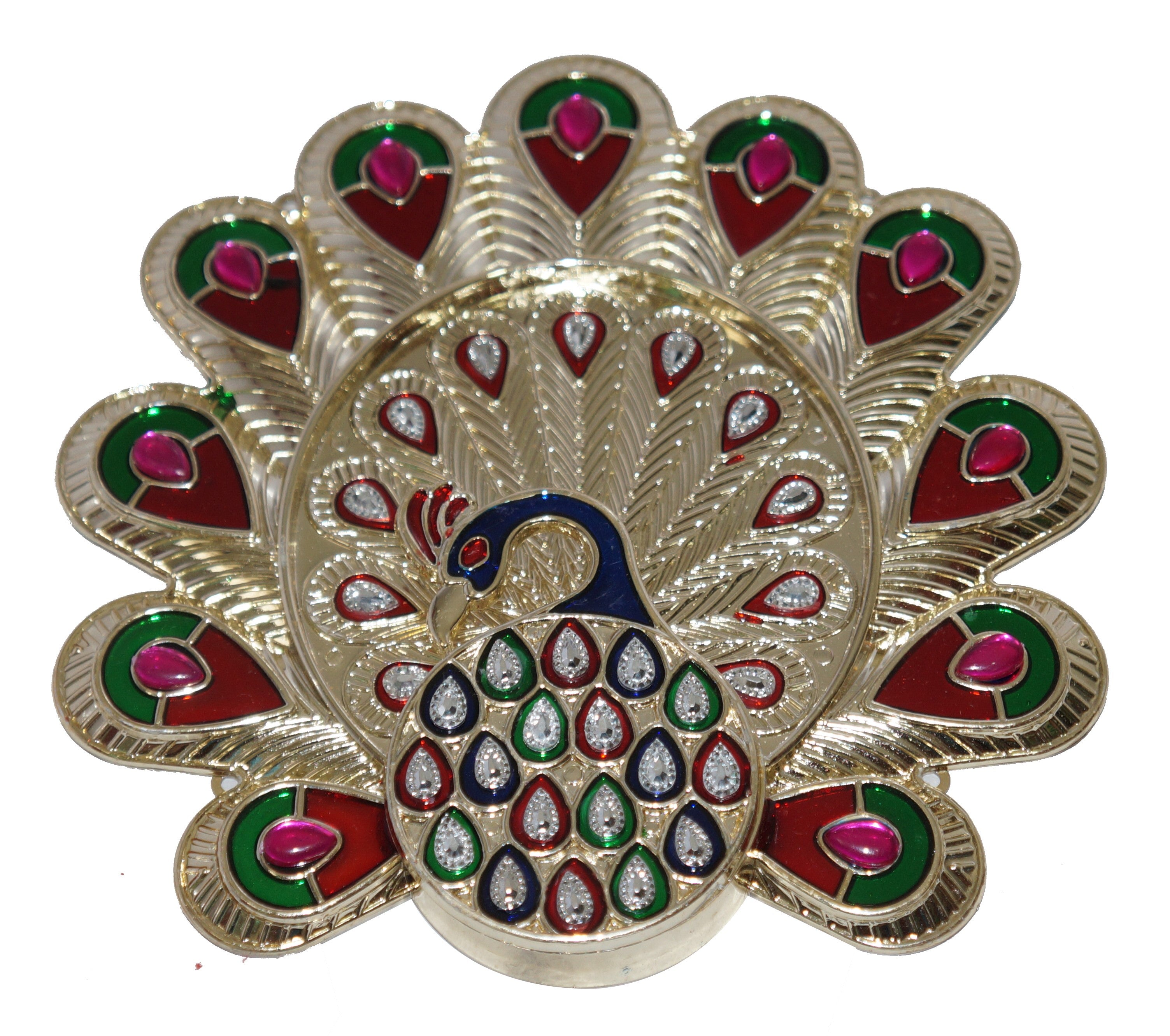 Acrylic Minakari Peacock Shape Haldi Kumkum Holder/Rakhi Platter/Pooja Thali/Welcome Plate