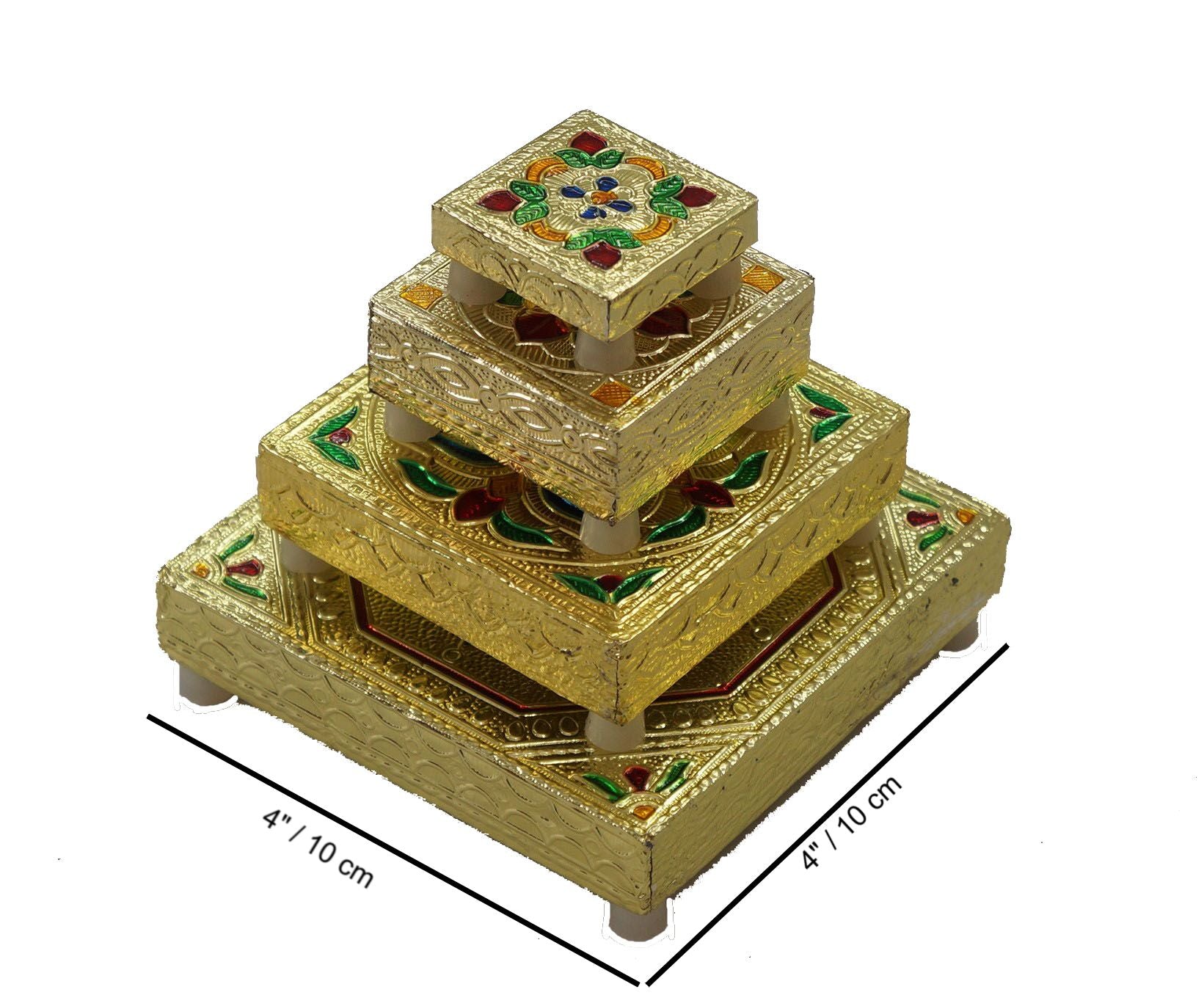 Wooden Minakari Golden Chaurang/Chowki/Bajot/Pata Set of 4 pcs (Small)