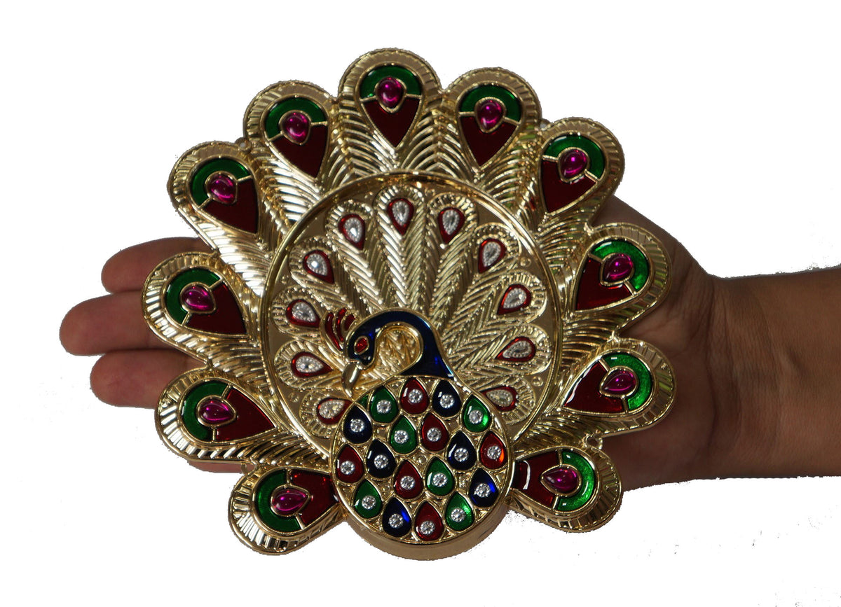 Acrylic Minakari Peacock Shape Haldi Kumkum Holder/Rakhi Platter/Pooja Thali/Welcome Plate