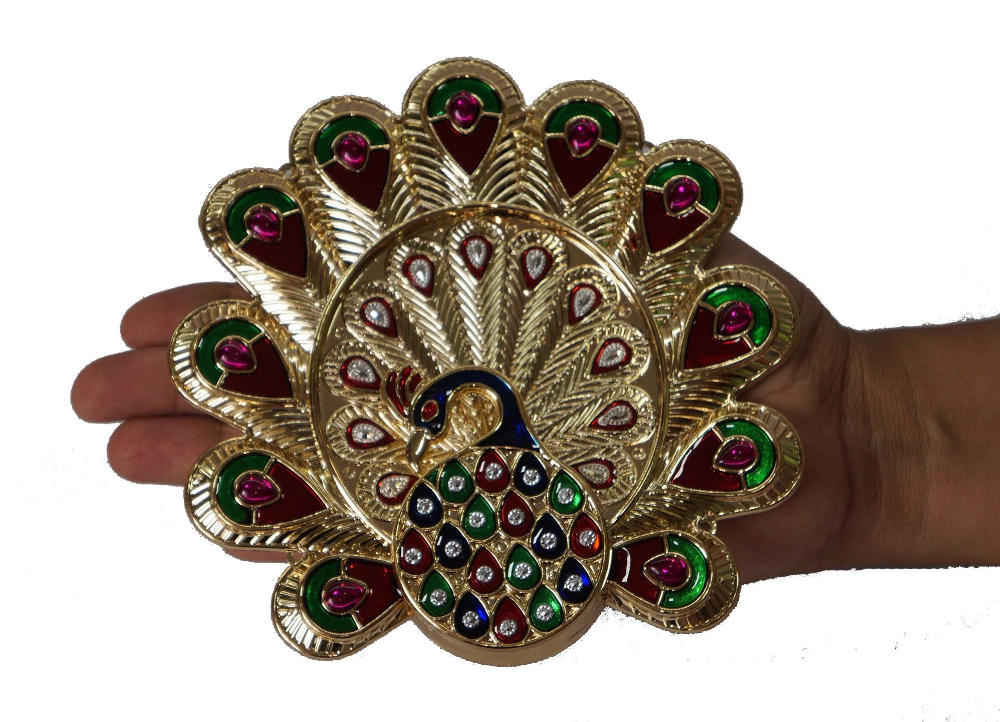 Acrylic Minakari Peacock Shape Haldi Kumkum Holder/Rakhi Platter/Pooja Thali/Welcome Plate
