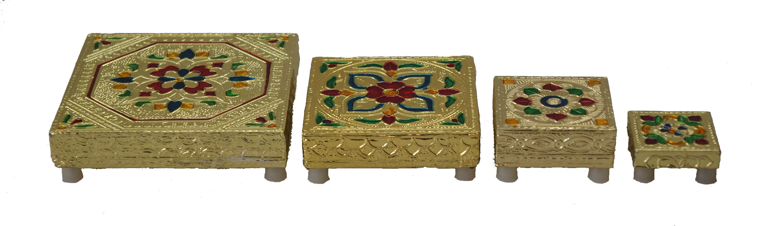 Wooden Minakari Golden Chaurang/Chowki/Bajot/Pata Set of 4 pcs (Small)
