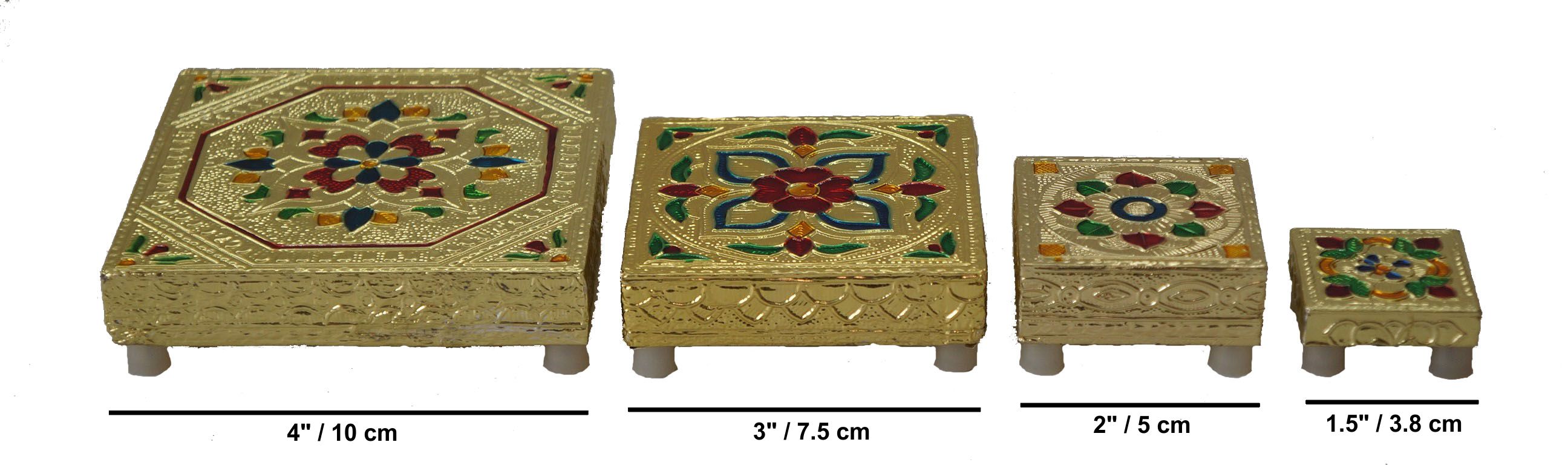 Wooden Minakari Golden Chaurang/Chowki/Bajot/Pata Set of 4 pcs (Small)