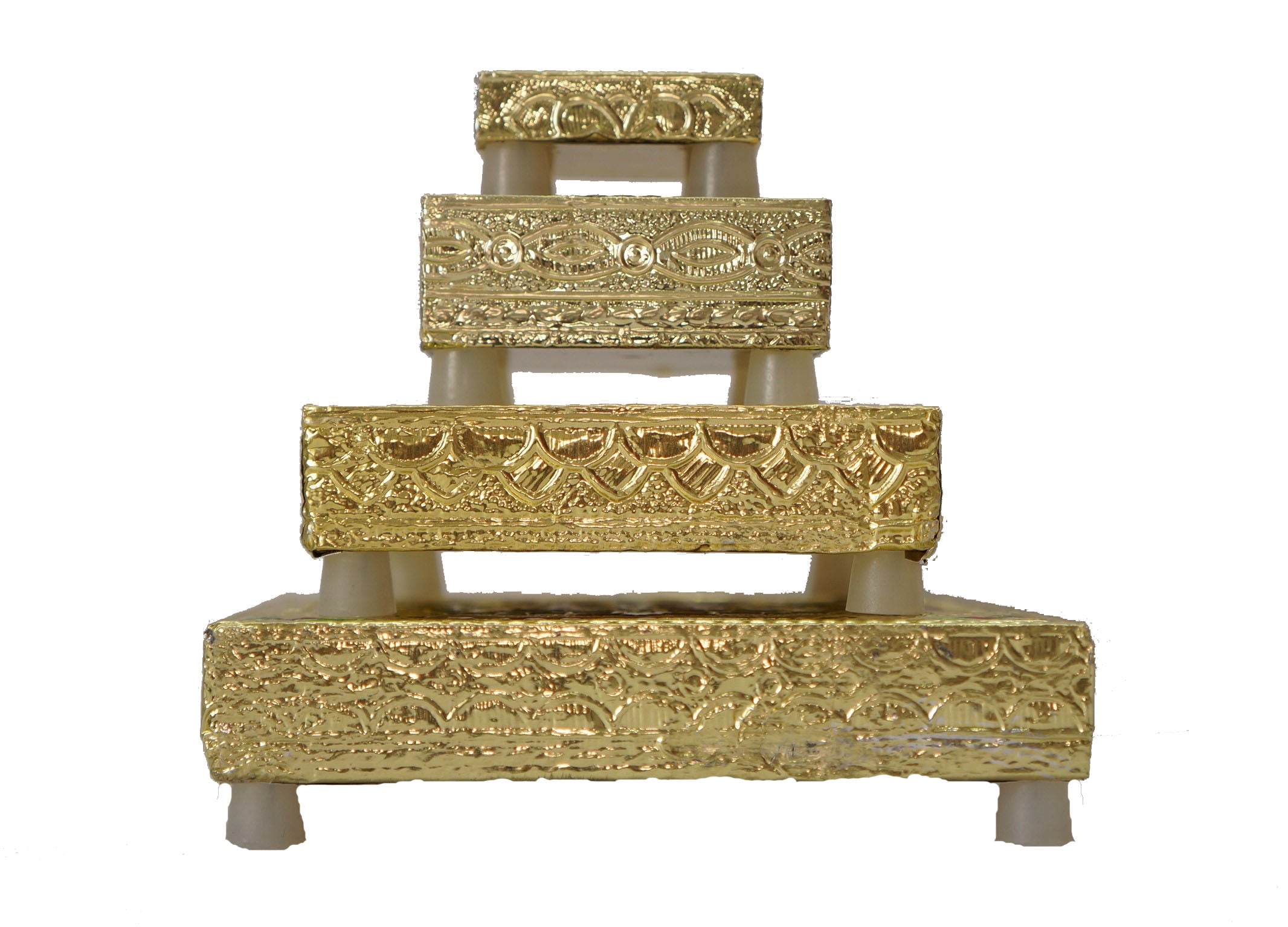 Wooden Minakari Golden Chaurang/Chowki/Bajot/Pata Set of 4 pcs (Small)