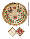 Acrylic Round Shape Peacock Printed Haldi Kumkum Holder/Rakhi Platter/Pooja Thali