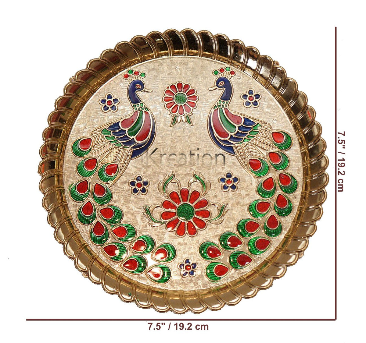 Acrylic Round Shape Peacock Printed Haldi Kumkum Holder/Rakhi Platter/Pooja Thali