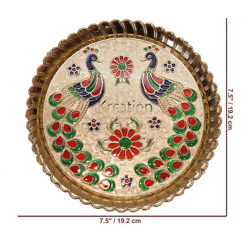 Acrylic Round Shape Peacock Printed Haldi Kumkum Holder/Rakhi Platter/Pooja Thali