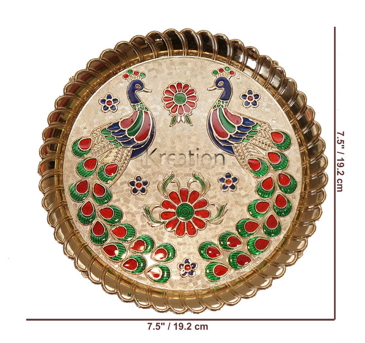 Acrylic Round Shape Peacock Printed Haldi Kumkum Holder/Rakhi Platter/Pooja Thali