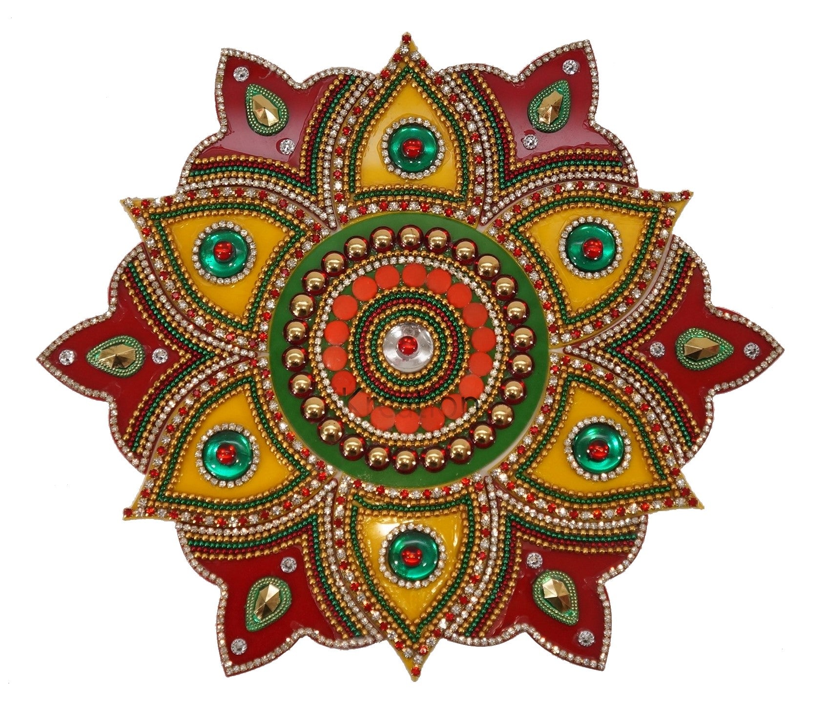 Acrylic Flower Shape Rangoli Pack (Red & Yellow) (23 Cm X 23 Cm)- Set of 13