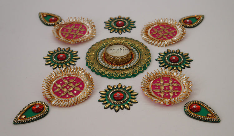 Gota Patch and Acrylic Rangoli with Candle Holder