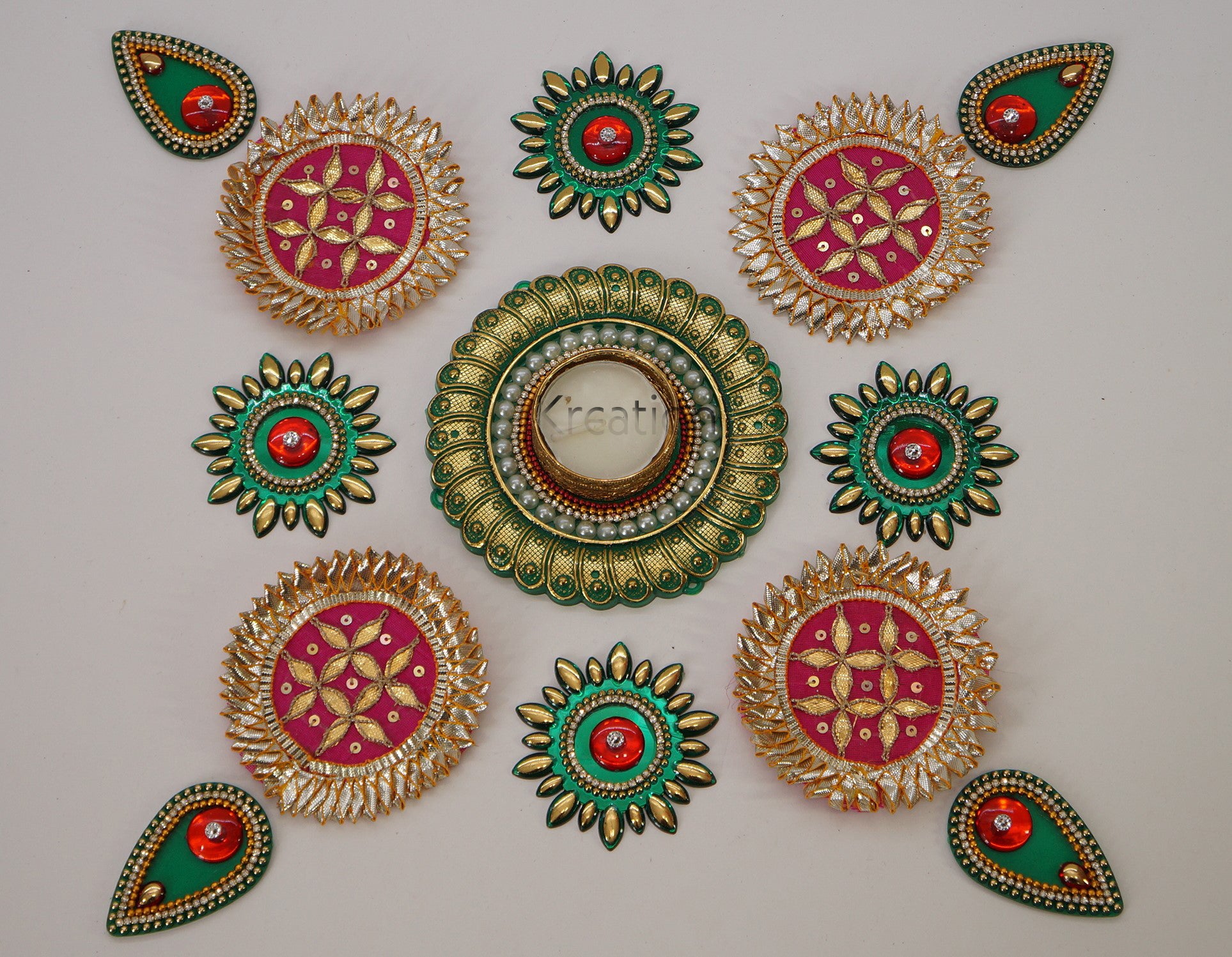 Gota Patch and Acrylic Rangoli with Candle Holder