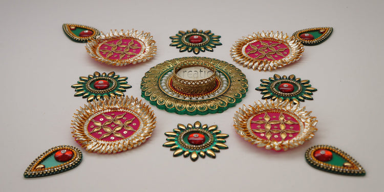 Gota Patch and Acrylic Rangoli with Candle Holder