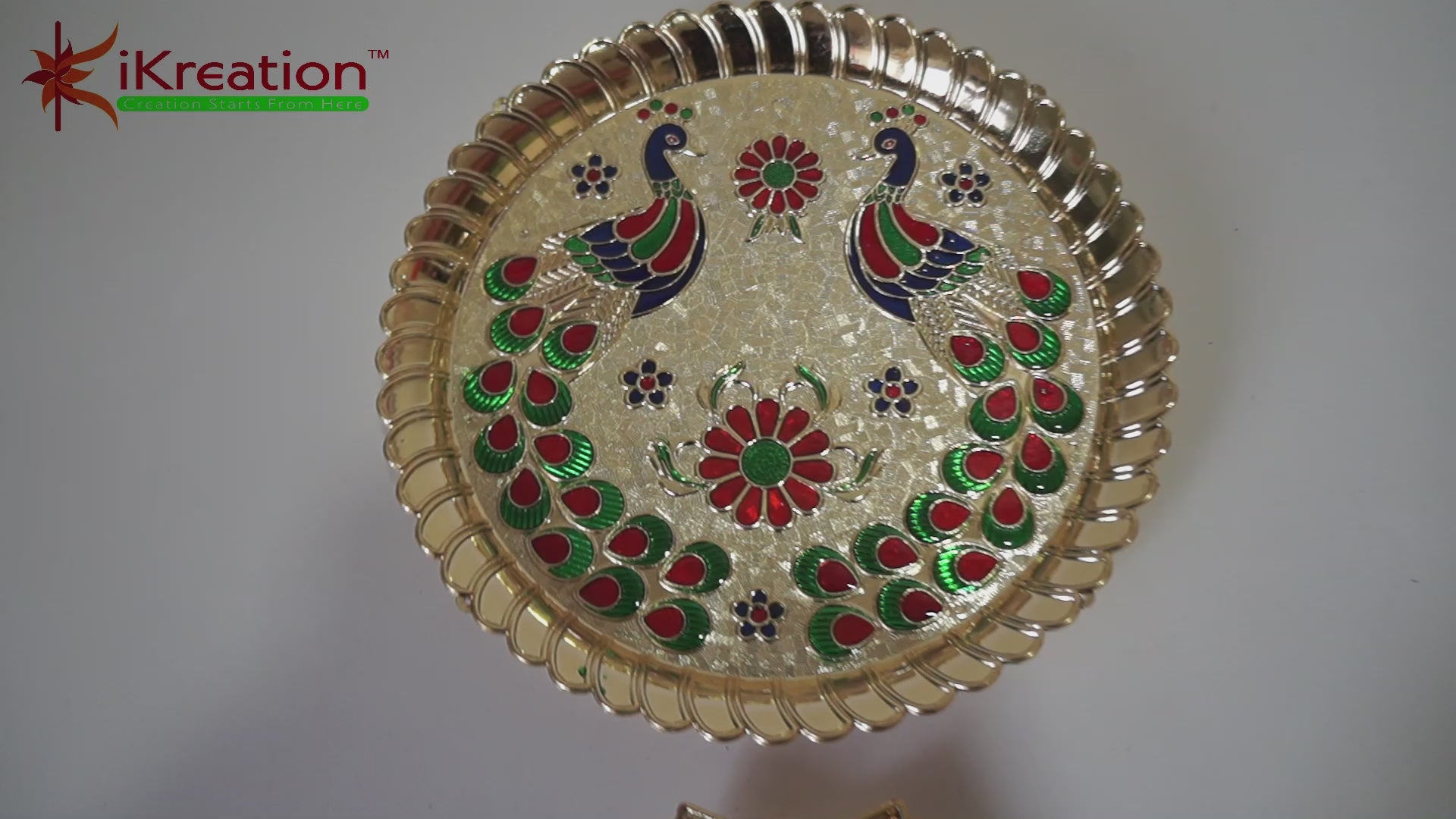 Acrylic Round Shape Peacock Printed Haldi Kumkum Holder/Rakhi Platter/Pooja Thali