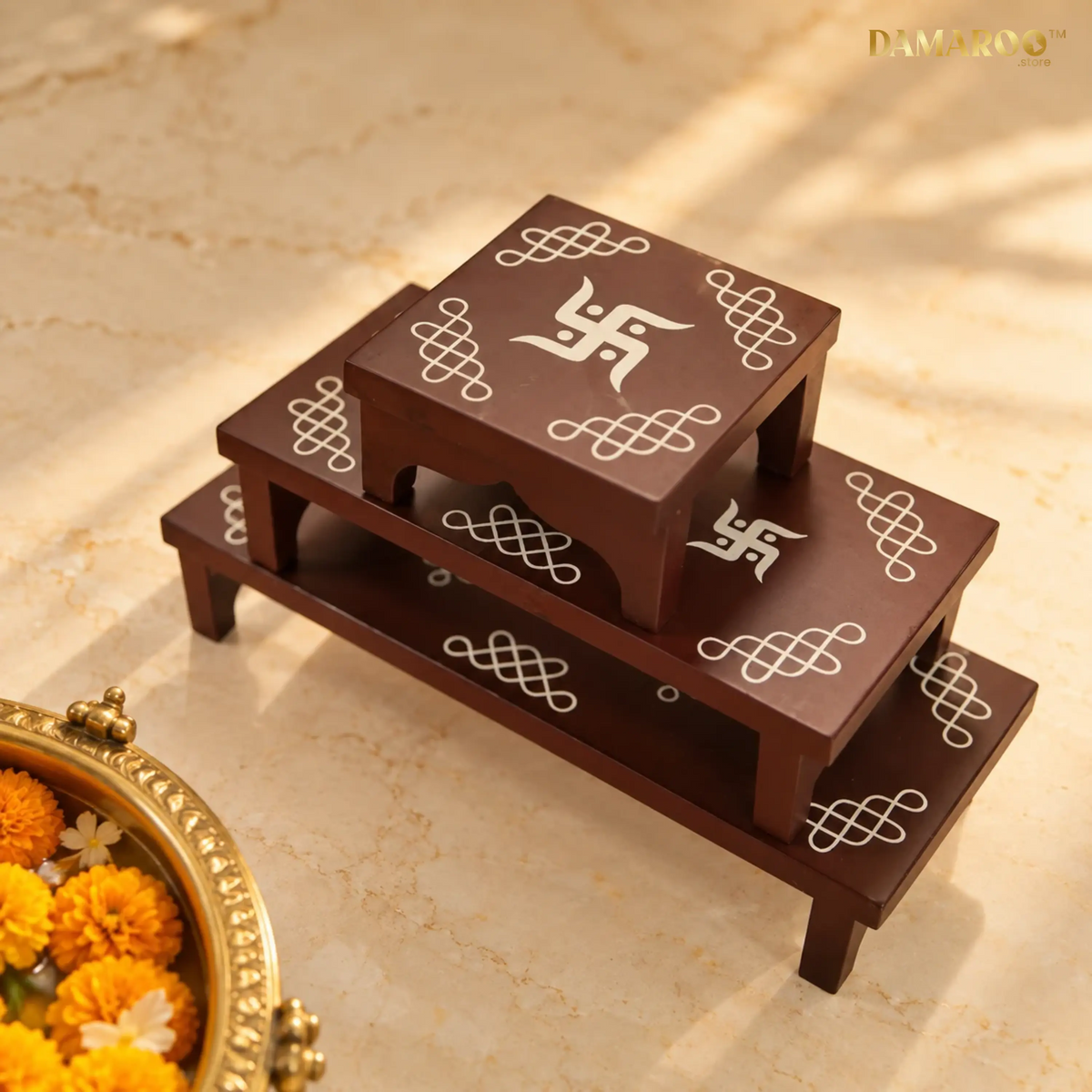 The Walnut Kolam Chowki Set